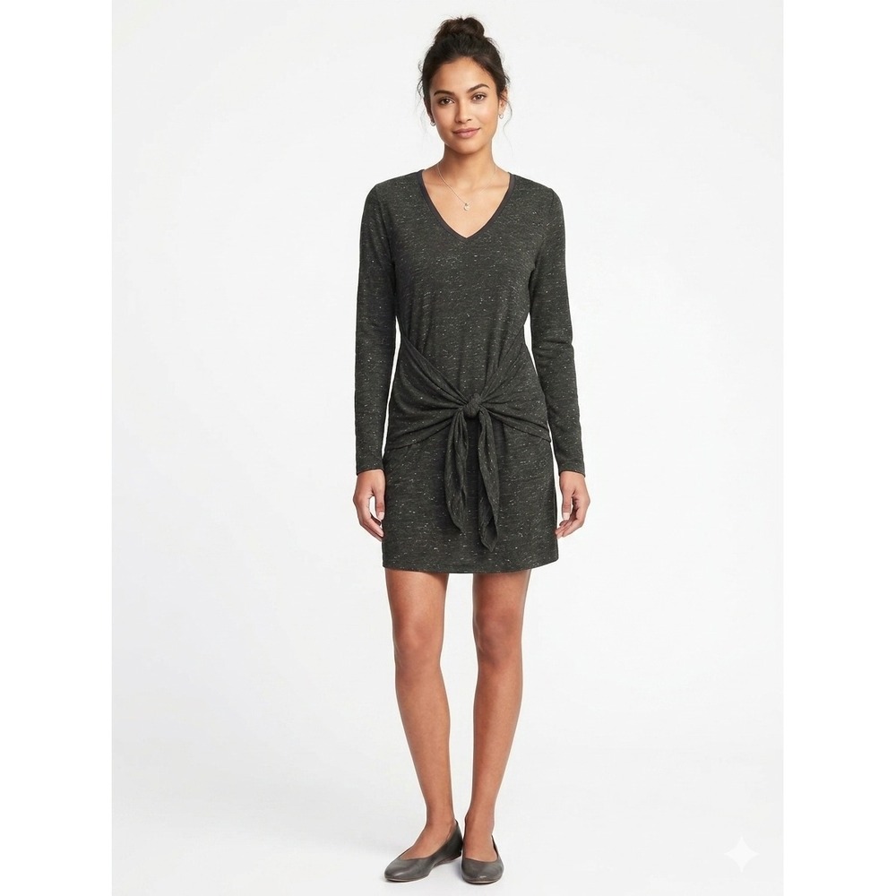 Dolan Left Coast Collection Womens Gray Front Tie VNeck Long Sleeve Mini Dress L